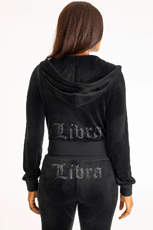 Fashionable Hoodie with Logos-Libra Big Bling Velour Hoodie