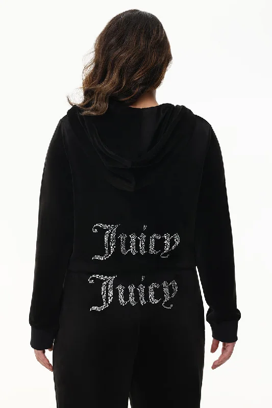 Comfortable Full Zip Hoodie-Plus-Size Mixed Crystals Velour Hoodie