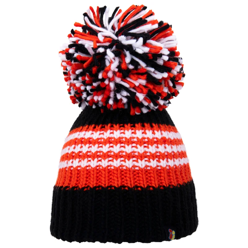 Premium Adjustable Cap-Black, Orange and White Big Bobble Hat