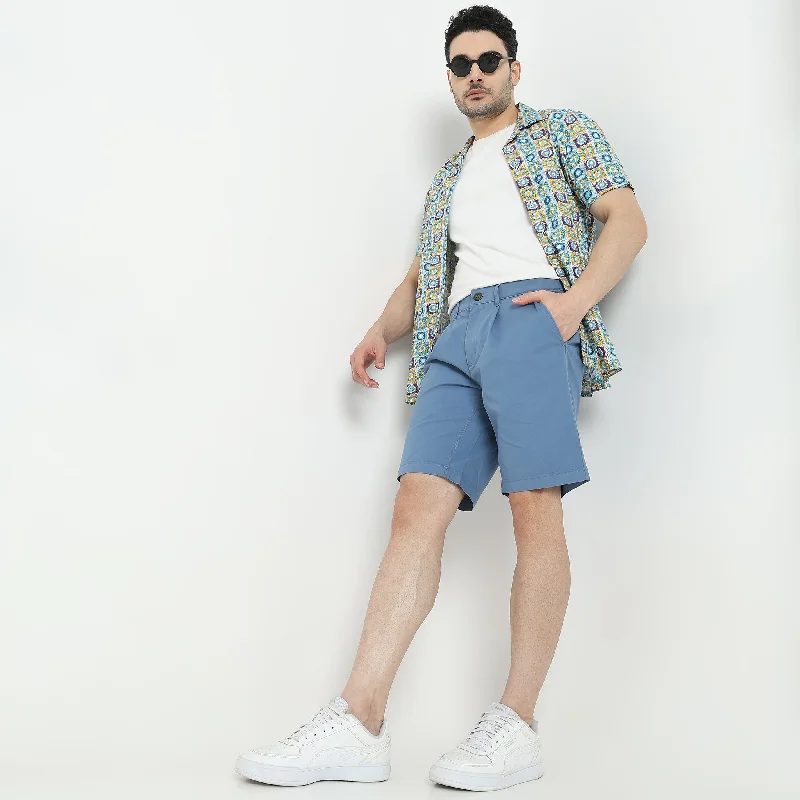 Casual Walk Shorts-Regular Fit Solid Mid Rise Shorts