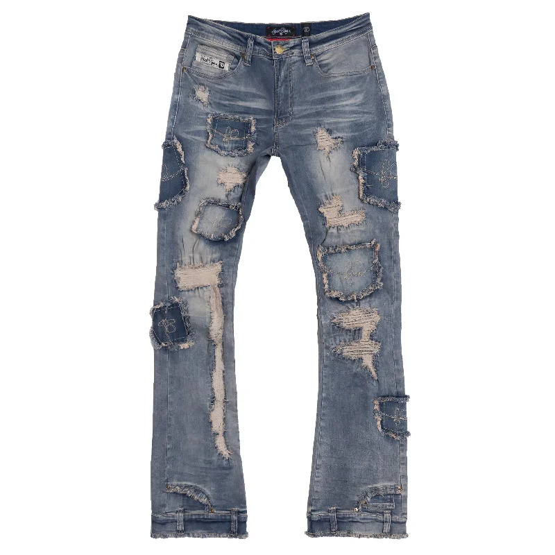 Trendy Sports Pants-F1721 Rackade Stacked Jeans - Dirt