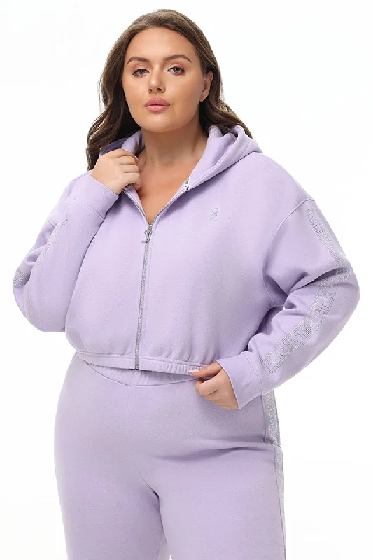 Cozy Winter Hoodie-Plus-Size Cropped Fleece Hoodie With Side Bling