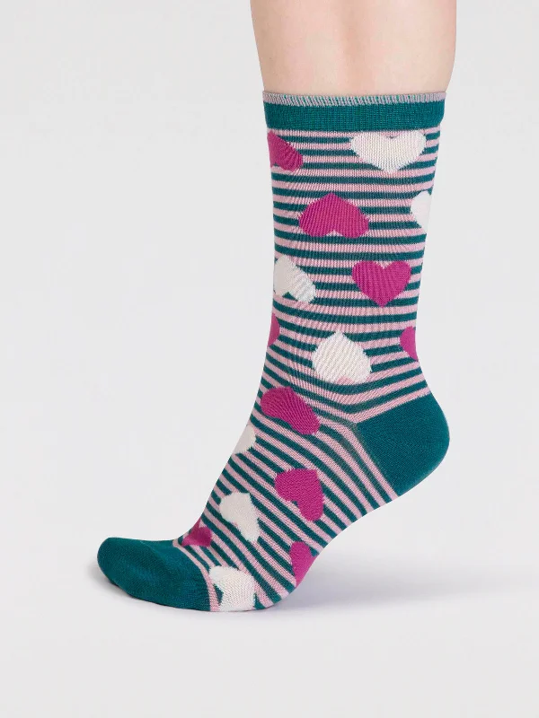 Stylish Bright Socks-Haddie Bamboo Love Heart Socks - Malachite Green