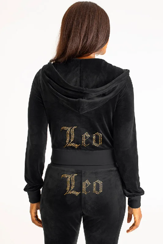 Custom Embroidered Logo Hoodie-Leo Big Bling Velour Hoodie