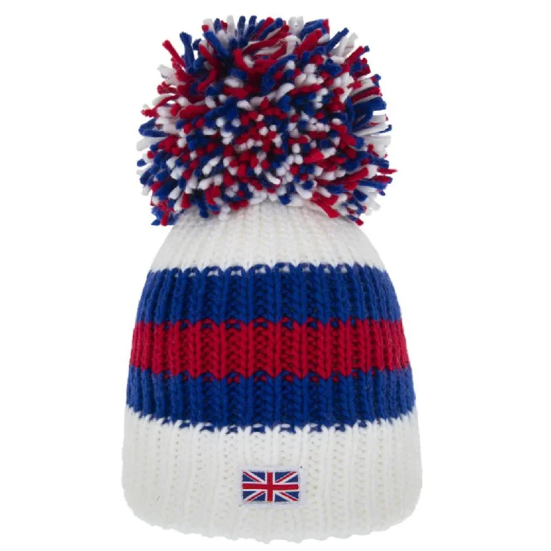 Comfortable Rain Hat-White, Red and Blue Big Bobble Hat