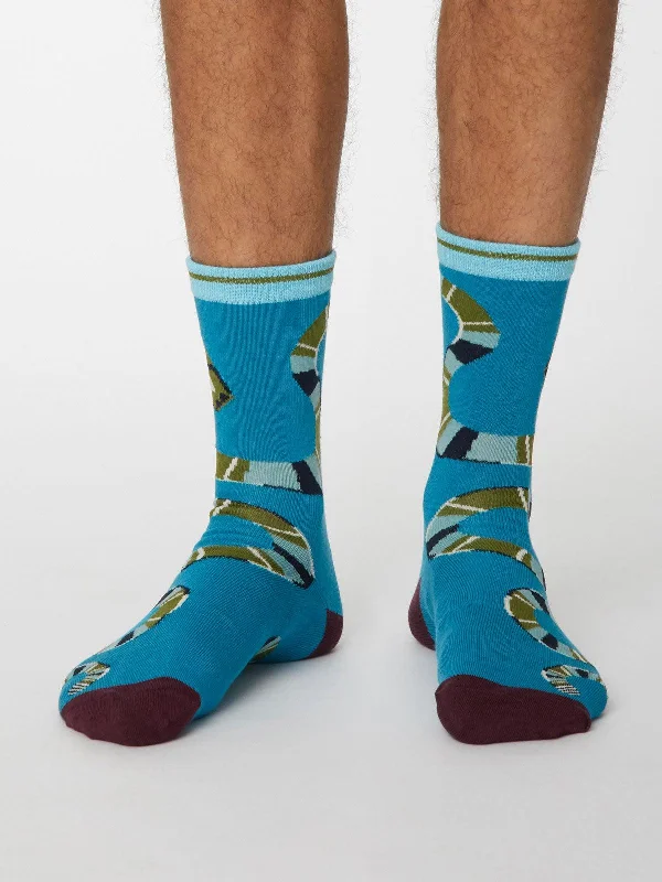 Comfortable Hiking Ankle Socks-Serpent Socks - Mosaic Blue