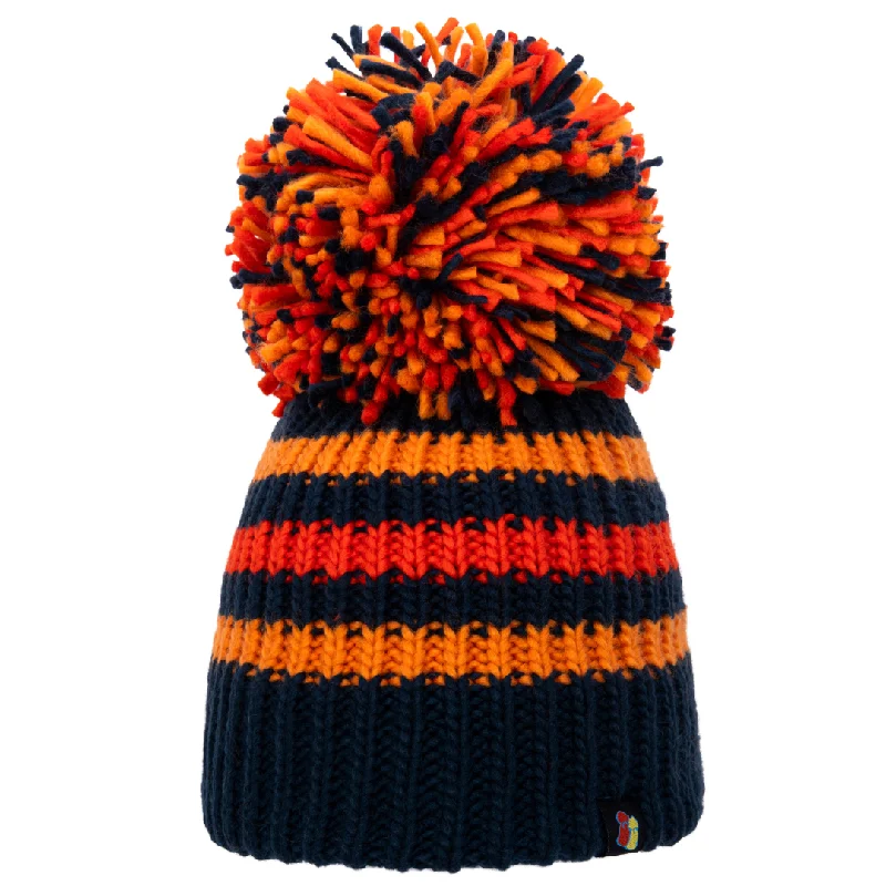 Comfortable Beanie for Winter-Navy and Orange Big Bobble Hat