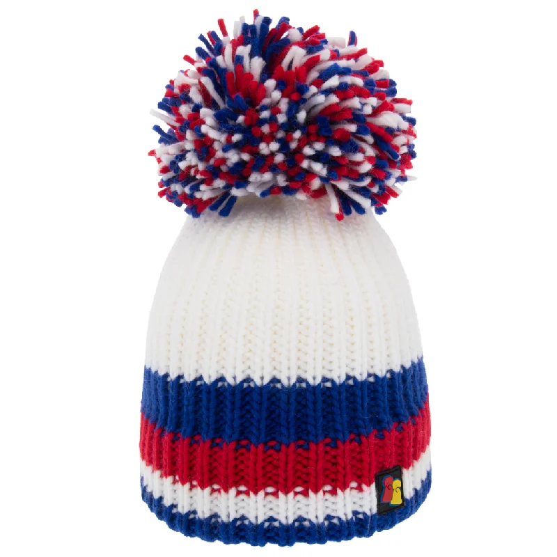 Classic Snapback Cap-Blue, Red and White Big Bobble Hat