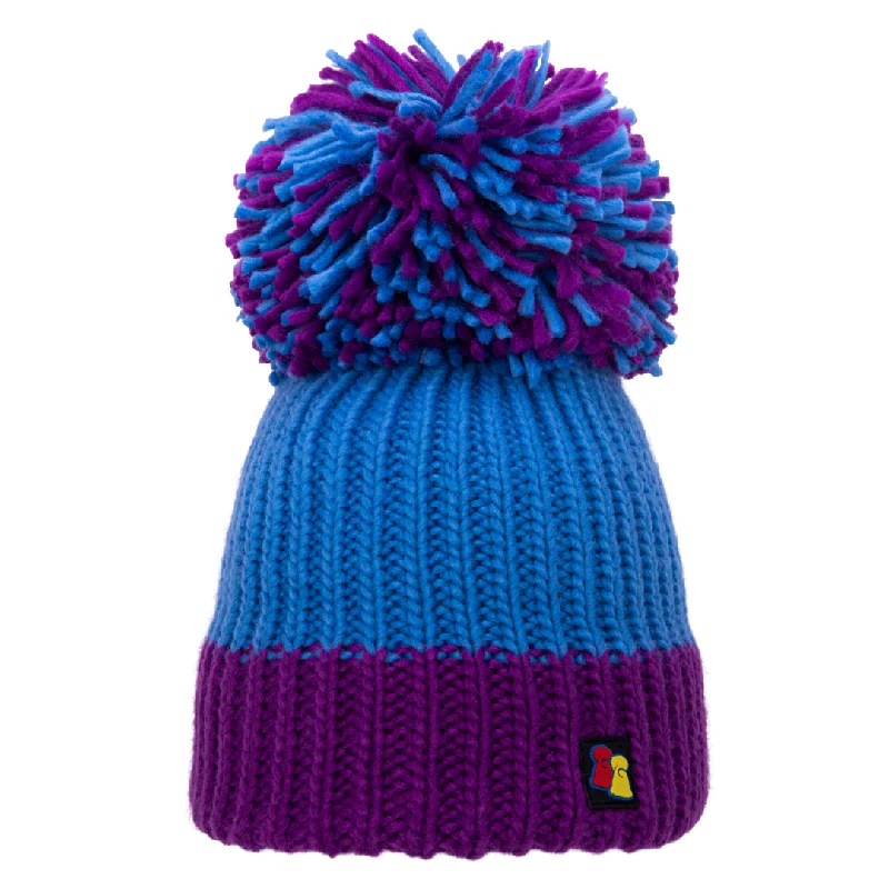 Trendy Sports Team Cap-Blue and Purple Big Bobble Hat