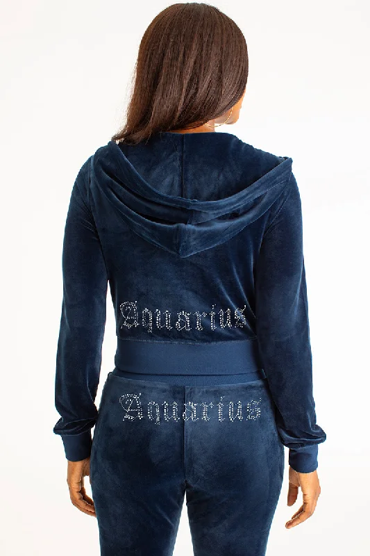 Lightweight Sports Hoodie-Aquarius Big Bling Velour Hoodie