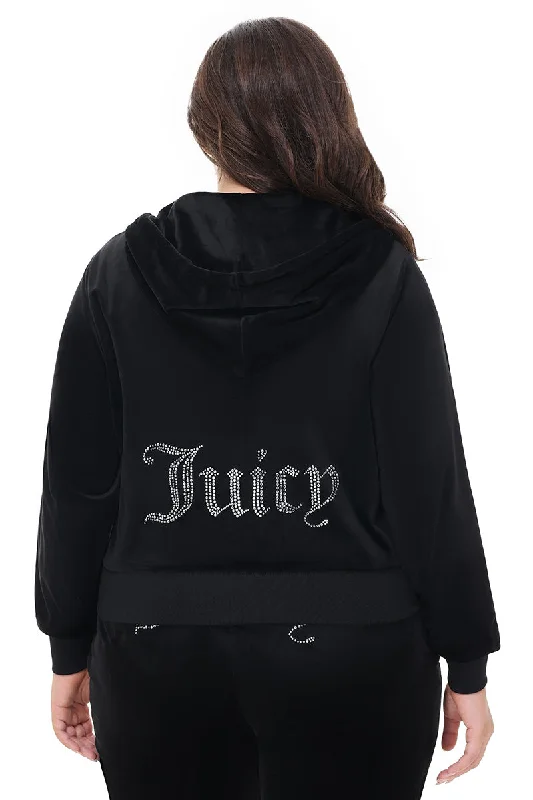 Soft and Breathable Hoodie-Plus-Size OG Big Bling Velour Hoodie