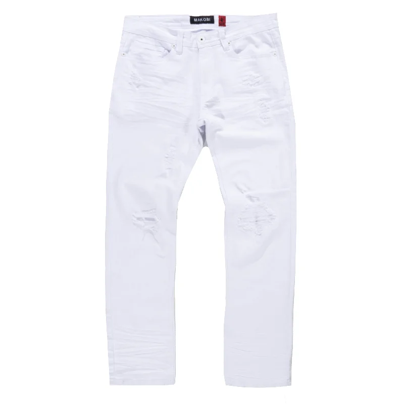 Stylish Fitted Cargo Pants-M1932 Makobi Brighton Shredded Twill Jeans - White