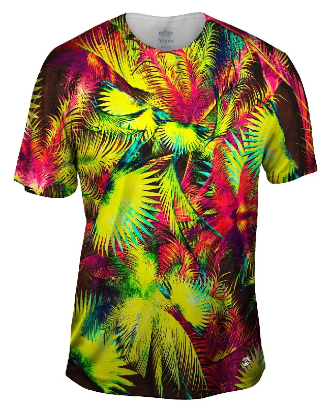 Soft and Stretchy T-Shirt-Neon Purple Lime Palm Jungle