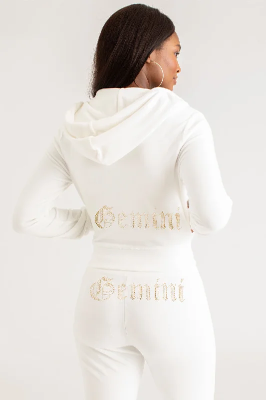 Trendy Oversized Pullover Hoodie-Gemini Big Bling Velour Hoodie