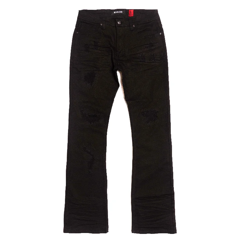 Custom Patterned Pants-M1948 Benini Twill Stacked Jeans - Black