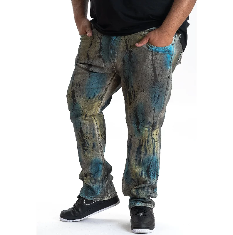 Fashionable Chinos Pants-M1710 Makobi Paint Splatter Jeans - Navy