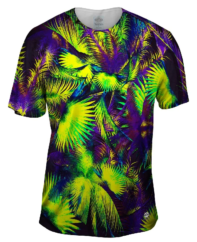 Classic Crewneck T-Shirt-Neon Purple Palm Jungle