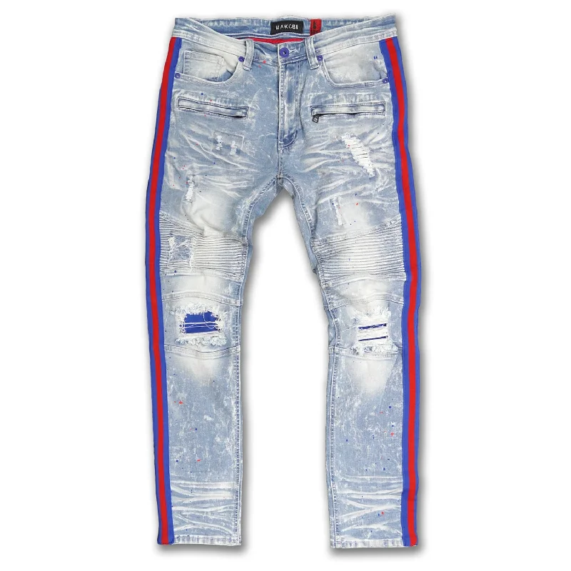 Relaxed Fit Sweatpants-M1983 Destine Biker Jeans- Light Wash (red & blue side tape)