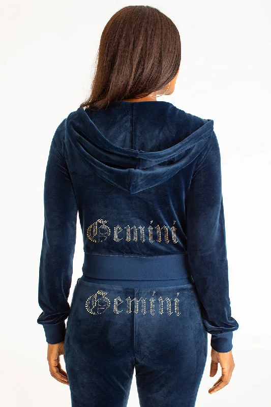 Classic Hooded Pullover Sweatshirt-Gemini Big Bling Velour Hoodie