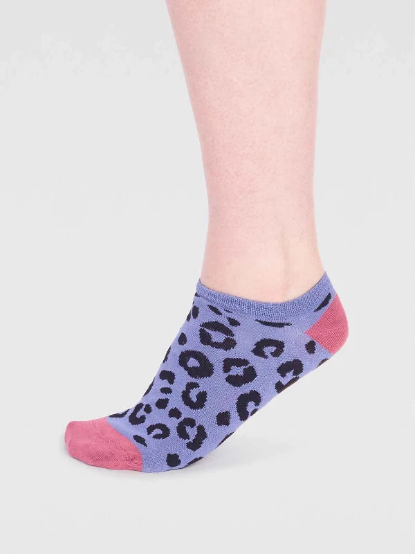 Trendy Polka Dot Socks-Reese Bamboo Leopard Print Trainer Socks - Periwinkle Blue