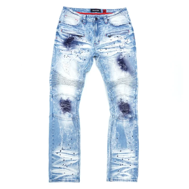 Comfortable Track Pants-M1924 Makobi Daytona Biker Jeans - Light Wash