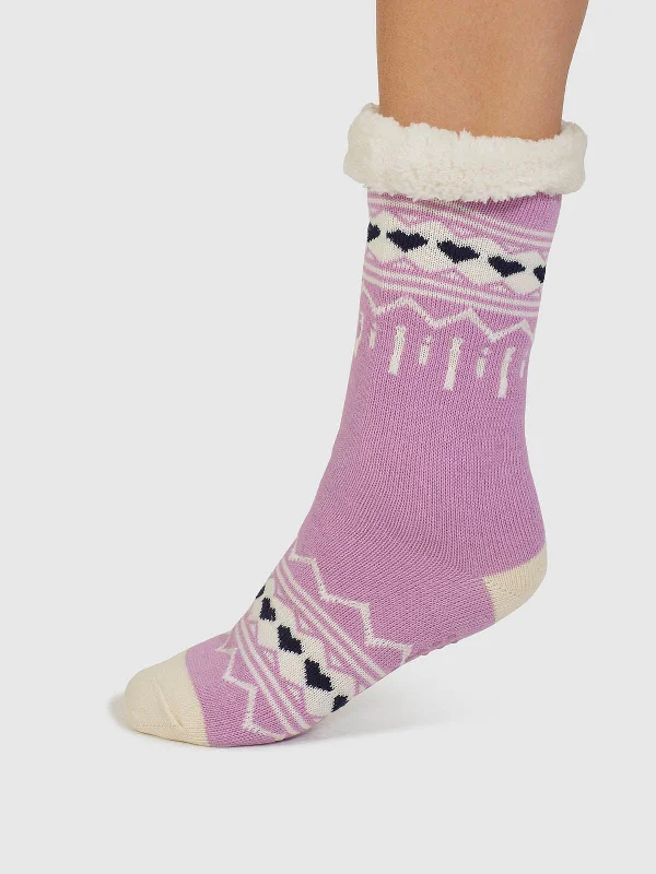 Fashionable Knee-High Socks-Ilah Fair Isle Slipper Socks - Dusk Lilac