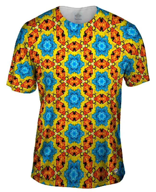 Stylish V-Neck T-Shirt-Turq Dreaming Pattern