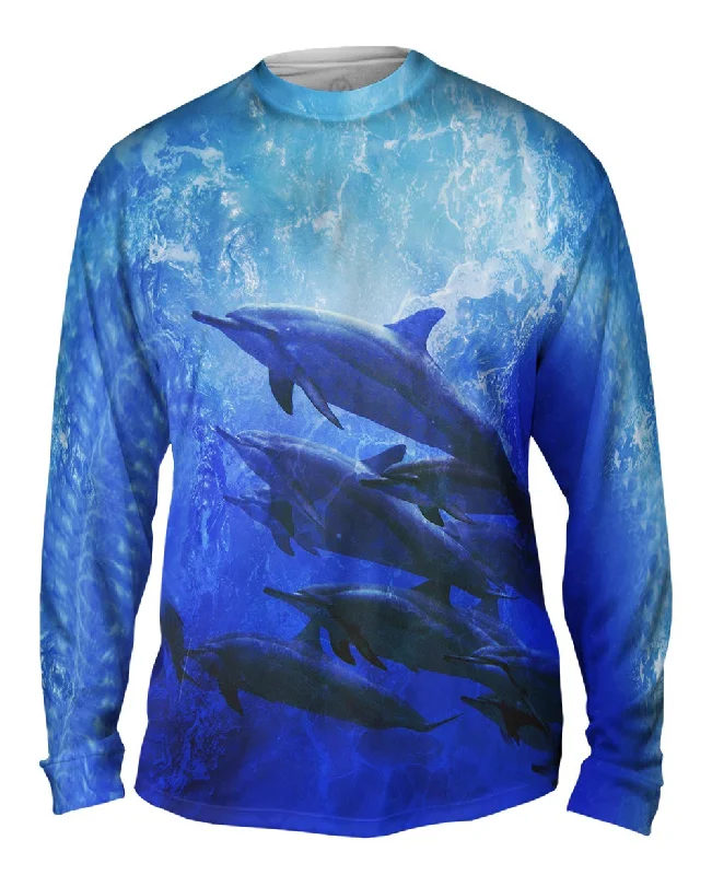 Custom Logo Long Sleeve Shirt-Blue Cool Dolphin