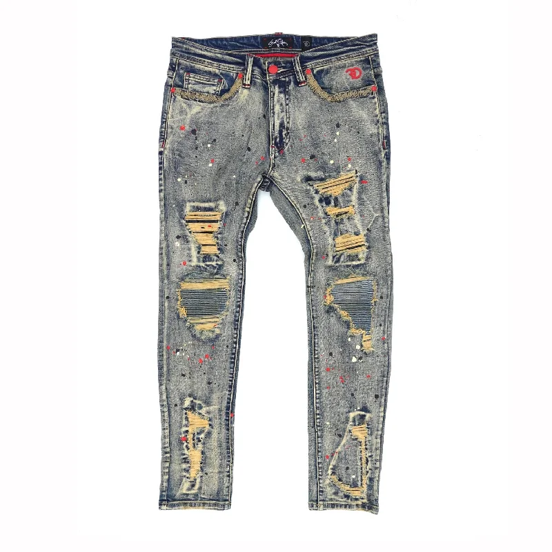 Trendy Sports Pants-F1778 Frost Shredded Jeans w/ paint - Vintage