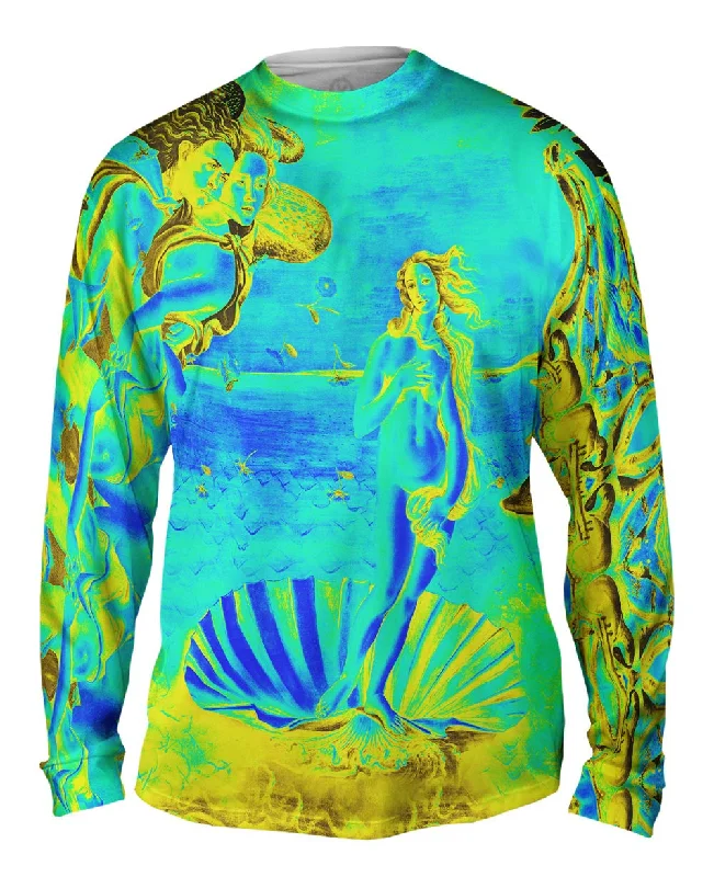 Comfortable Stretch Long Sleeve Shirt-Botticelli Venus - "Pop Art Green Blue" (1486)