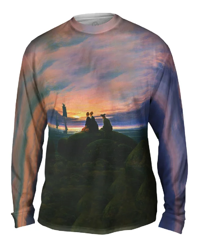 Stylish Long Sleeve with Hood-Caspar David Friedrich - "Moonrise Over the Sea" (1822)