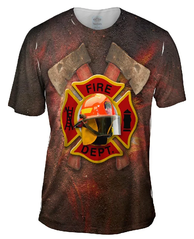 Graphic Logo Print T-Shirt-Firefighter Helmet