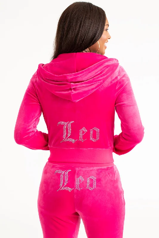 Stylish Hooded Fleece Sweatshirt-Leo Big Bling Velour Hoodie