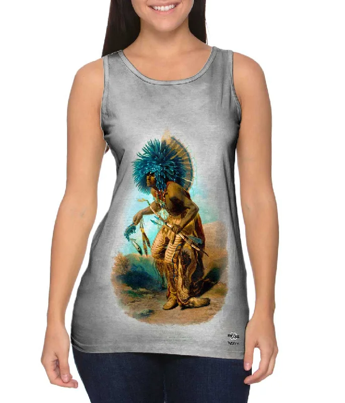 Custom Workout Sleeveless Shirt-Karl Bodmer - "Moenitarri warrior in the costume of the dog danse" (1840)