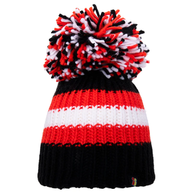 Trendy Plaid Hat-Black, Red and White Big Bobble Hat