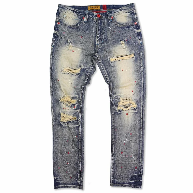 Classic Straight-Leg Pants-M1725 Shredded Denim Jeans with Paint Splashes - Dirt Wash