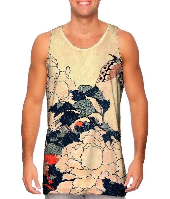 Lightweight Summer Vest-Katsushika Hokusai - "Peonies with Butterfly"