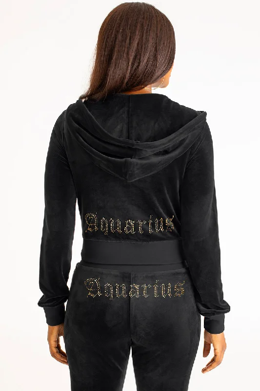 Stylish Layering Hoodie-Aquarius Big Bling Velour Hoodie