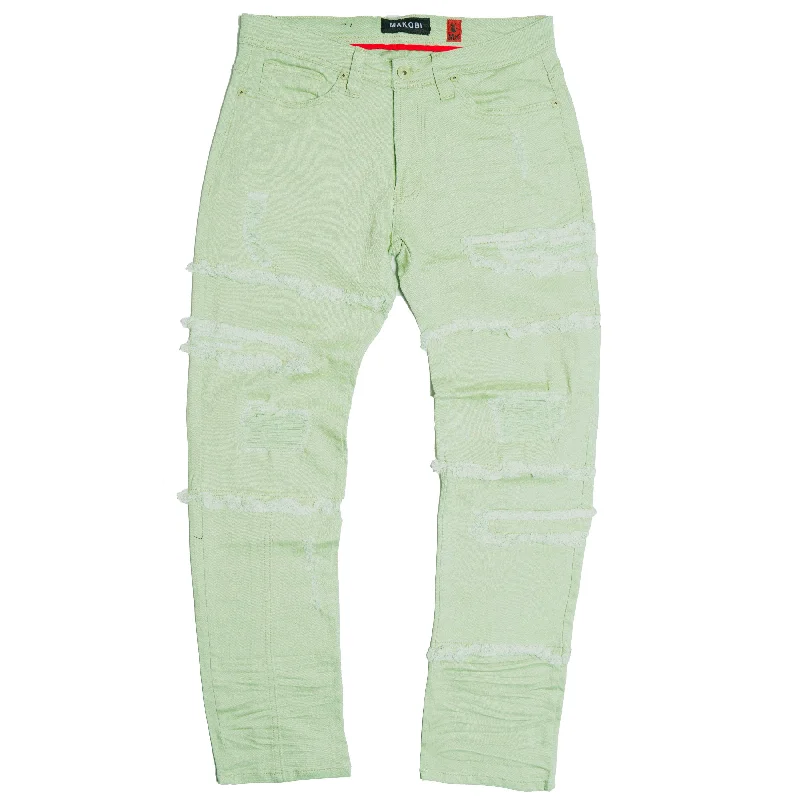 Comfortable Compression Workout Pants-M1912 Bergamo Fray Jeans - Light Olive