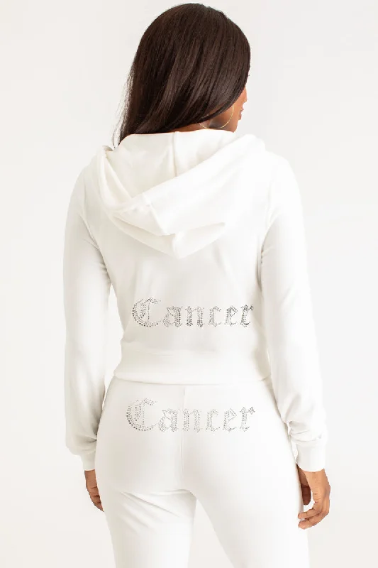 Comfortable Full Zip Hoodie-Cancer Big Bling Velour Hoodie