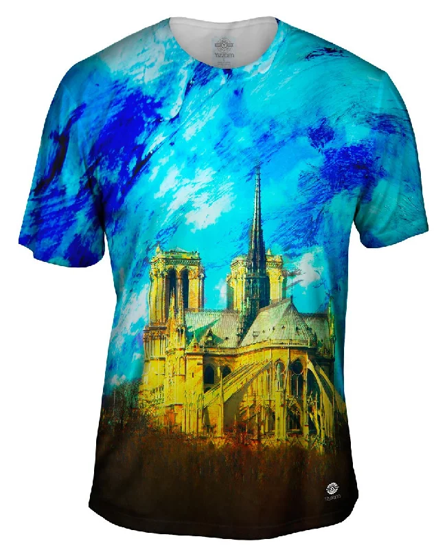 Comfortable Slim Fit T-Shirt-Impressionist Notre Dame Cathedral Spire