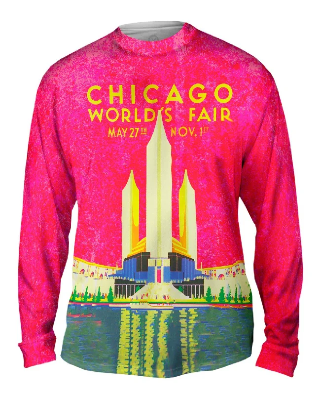 Relaxed Fit Casual Long Sleeve Tee-Chicago Worlds Fair Poster 056