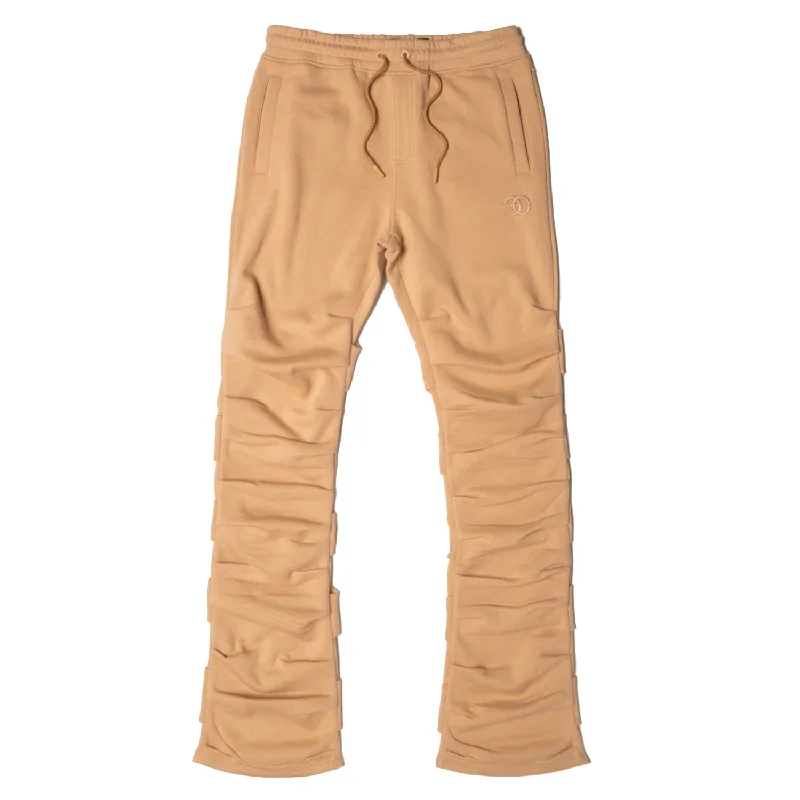 Comfortable Running Joggers-F6220 Malik Stacked Sweatpants - Khaki