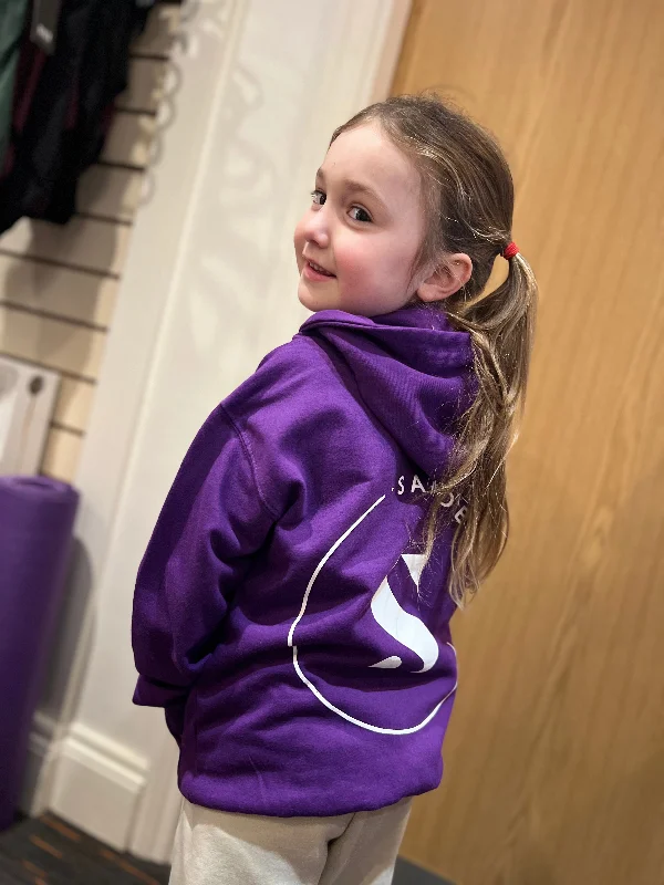 Premium Embroidered Hoodie-KIDS PURPLE SANDERSONS ZIP HOODIE WITH WHITE LOGO ON FRONT & BACK