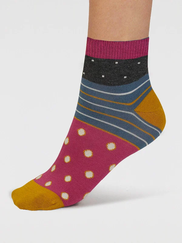 Comfortable Cotton Socks-Rondel Spot And Stripe Bamboo Socks - Dark Grey Marle