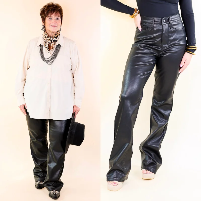 Comfortable Dress Pants-Judy Blue | A Night Out Tummy Control Faux Leather Bootcut Pants in Black