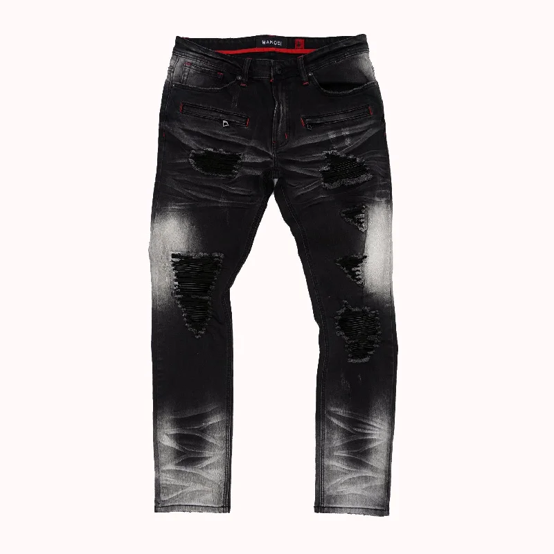 Premium Designer Pants-M1970 Ashton Shredded Jeans- Black Wash