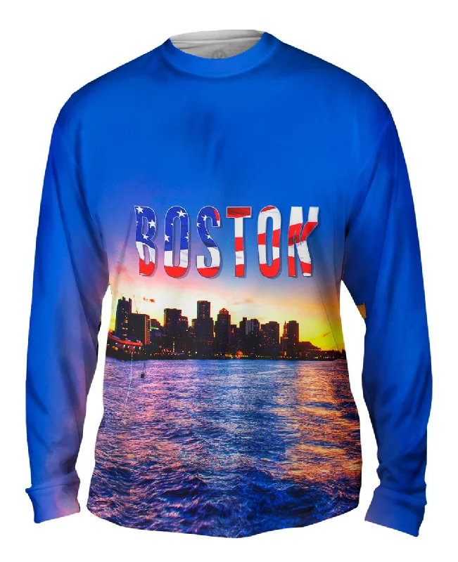 Trendy Faux Layered Long Sleeve-Boston Harbor Sunset