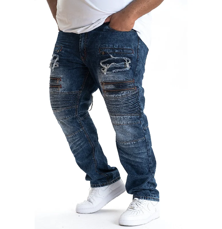 Classic Straight-Leg Pants-M1740 Ripped & Repair Retro Jeans - Dark Wash