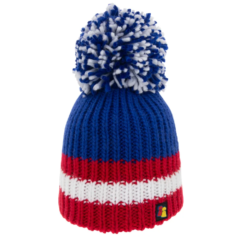 Relaxed Fit Hiking Hat-Blue, Red and White Big Bobble Hat